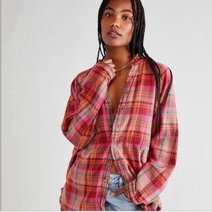 We the Free Summer Daydream Plaid Button-down- Medium/ Berry Combo- NWT